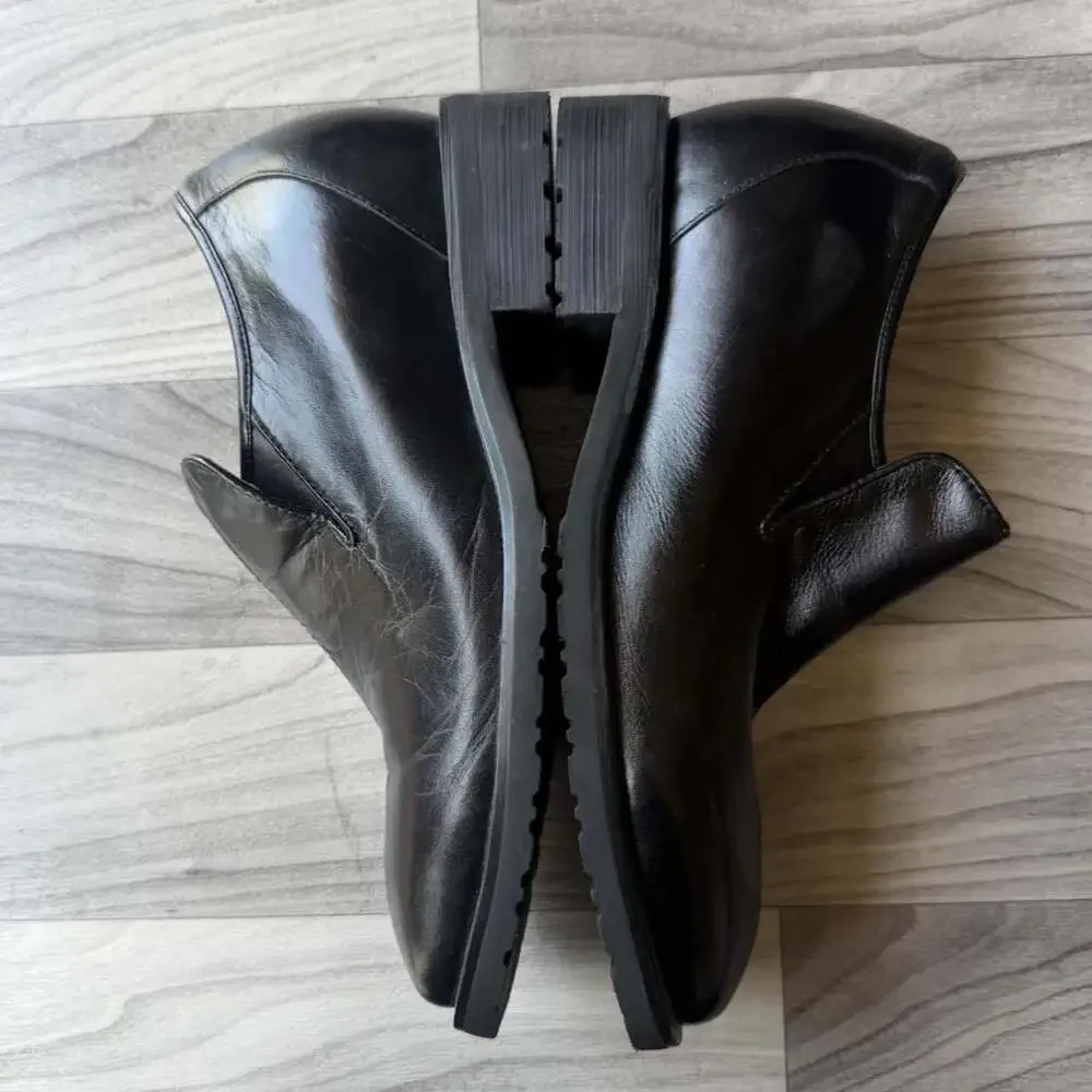 Calto Vintage Y2K Black Leather Square Toe Loafers